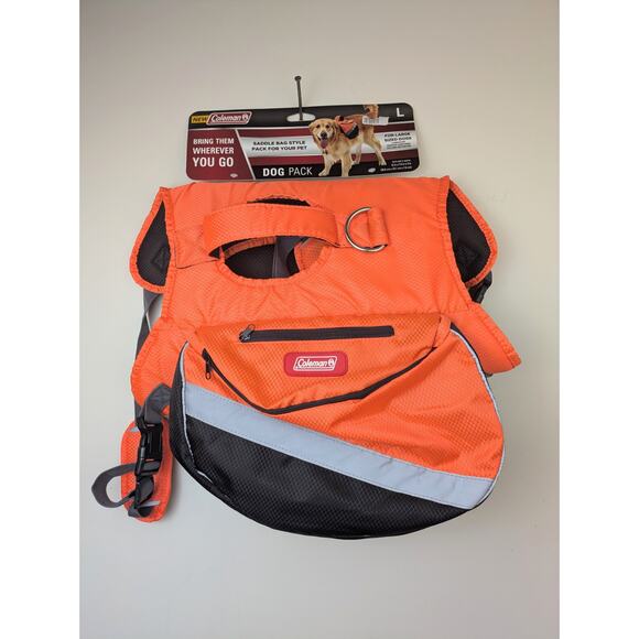 Coleman Large Dog Pack Saddle Bag Style Hiking Backpack Orange Reflective NEW - Picture 2 of 8